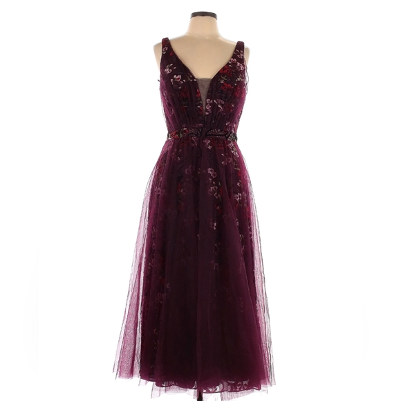 Colette Mon Cheri Burgundy Formal Tulle Velvet Dress 12 - Picture 1 of 7